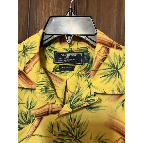 Vintage Polo Sport Ralph Lauren Shirt Men's Medium Button Up Bamboo Print Yellow - Picture 4 of 5